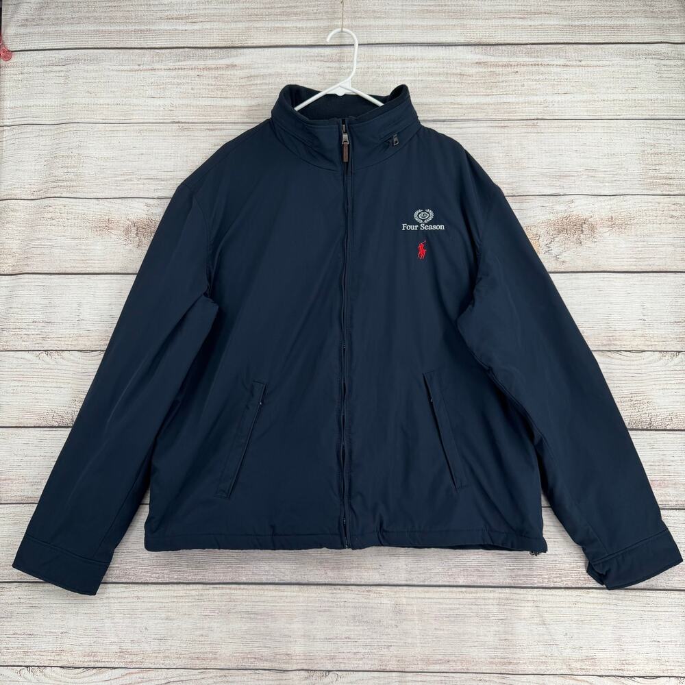 Polo Ralph Lauren Four Seasons Full Zip Bomber Jacket Mens XXL‎ Navy Blue Hooded